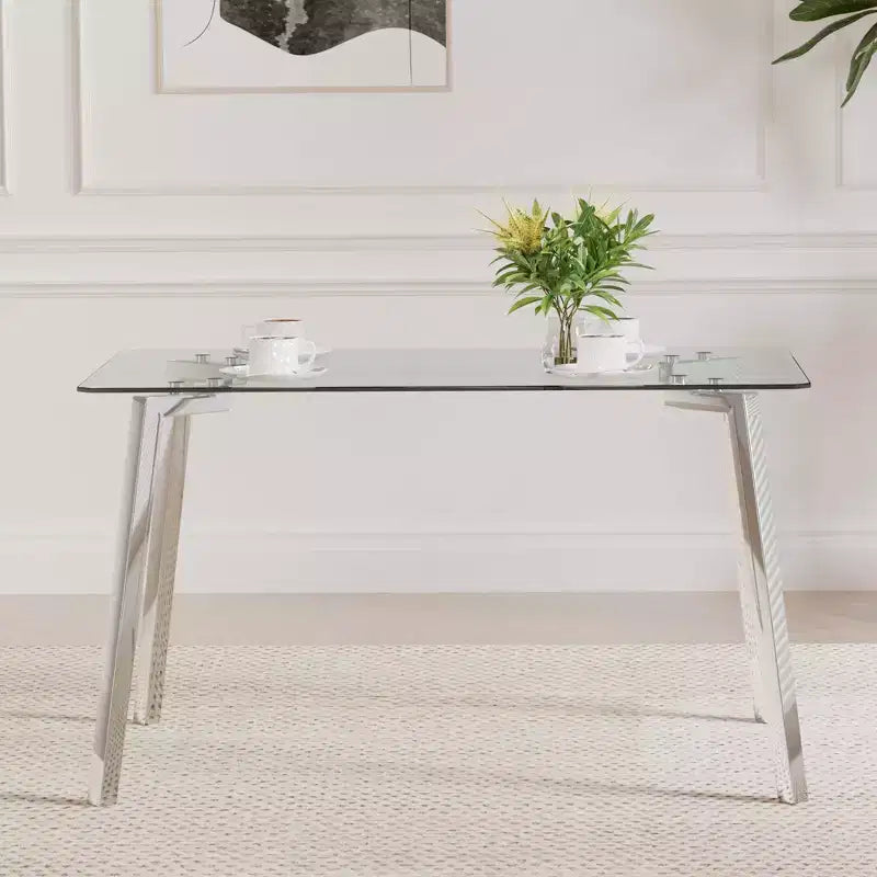Okak Modern Dining Table Rectangle Glass Dining Table for Kitchen Living Room, Dining Room