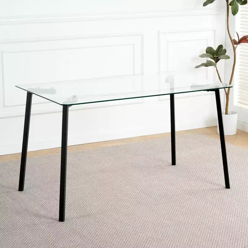 Okak Modern Dining Table Rectangle Glass Dining Table for Kitchen Living Room, Dining Room