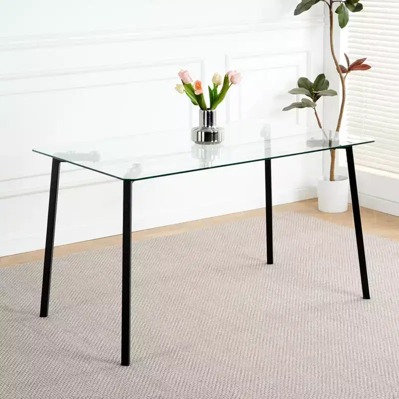 Okak Modern Dining Table Rectangle Glass Dining Table for Kitchen Living Room, Dining Room