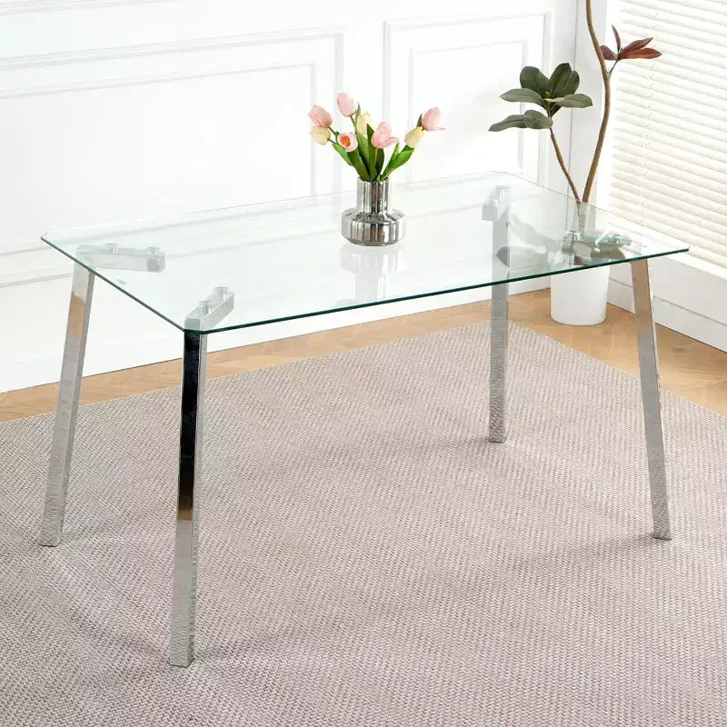 Okak Modern Dining Table Rectangle Glass Dining Table for Kitchen Living Room, Dining Room