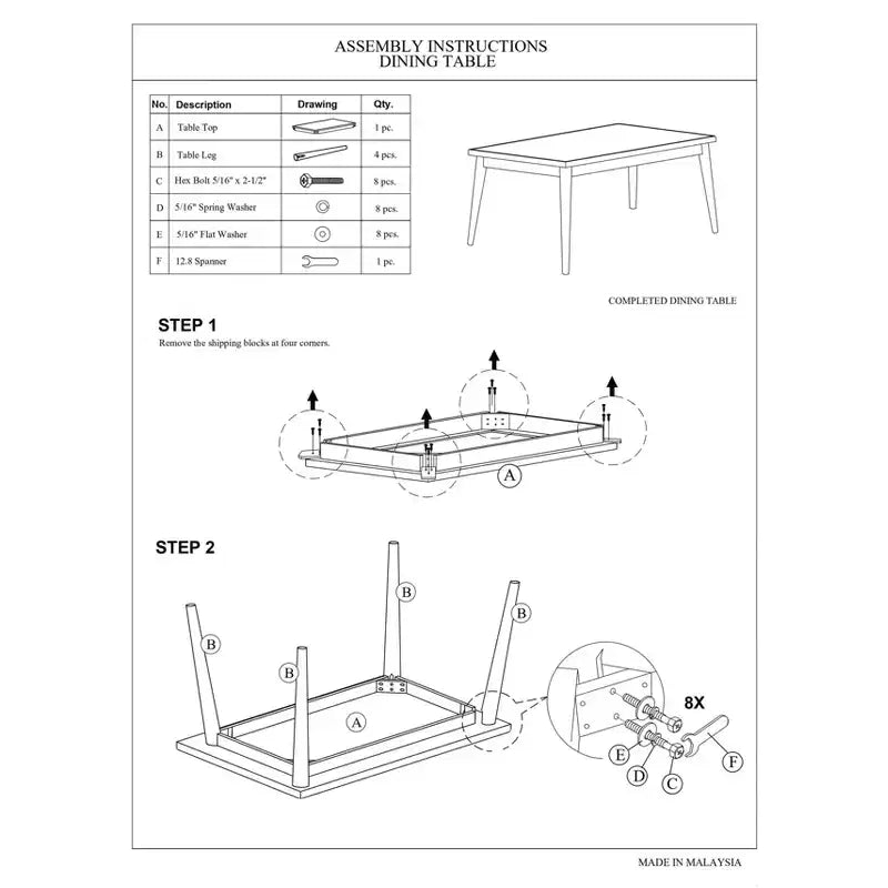 Okak Dining Table Natural Solid Rubber Wood Rectangle Dining Table, Kitchen Table for Big Family Dining Room Furniture