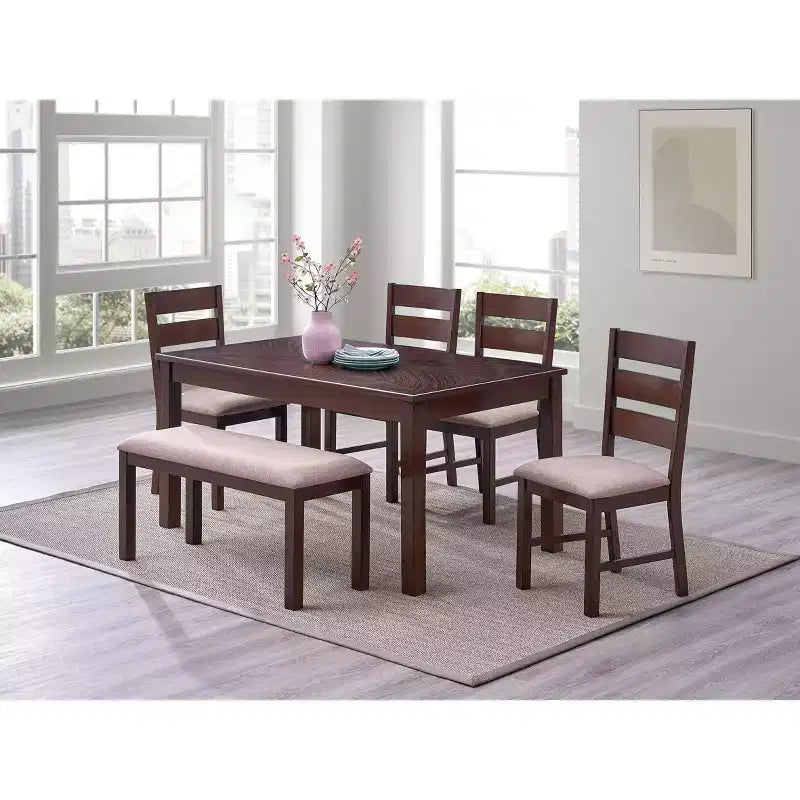 Okak Dining Table Natural Solid Rubber Wood Rectangle Dining Table, Kitchen Table for Big Family Dining Room Furniture