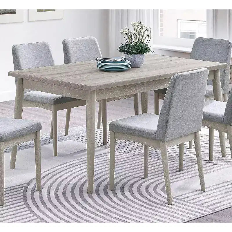 Okak Dining Table Natural Solid Rubber Wood Rectangle Dining Table, Kitchen Table for Big Family Dining Room Furniture