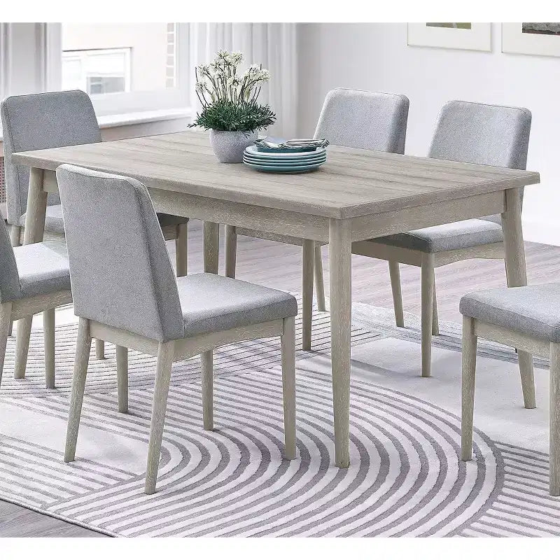 Okak Dining Table Natural Solid Rubber Wood Rectangle Dining Table, Kitchen Table for Big Family Dining Room Furniture