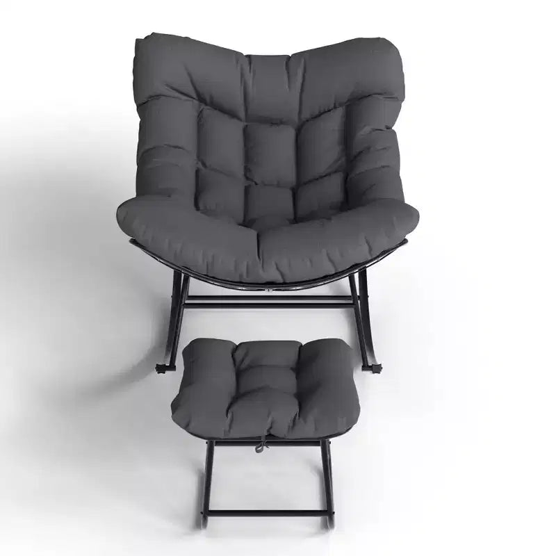 TROPOW Outdoor Papasan Rocking Chair with Ottoman, Oversized Patio Wicker Egg Chair with Soft Thick Cushio, Lounge Rocker, Comfy Reading Chairs