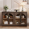 MAYEERTY 4 Doors Storage Sideboard Buffet Cabinet with Glass Doors Adjtstable Shelves for Living Room Kitchen Espresso