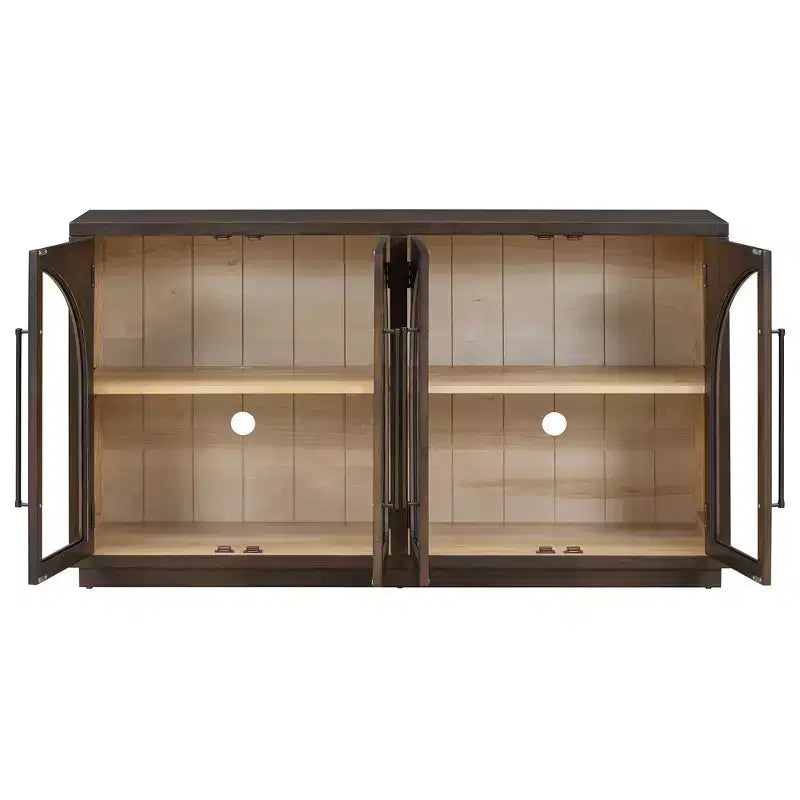 MAYEERTY 4 Doors Storage Sideboard Buffet Cabinet with Glass Doors Adjtstable Shelves for Living Room Kitchen Espresso