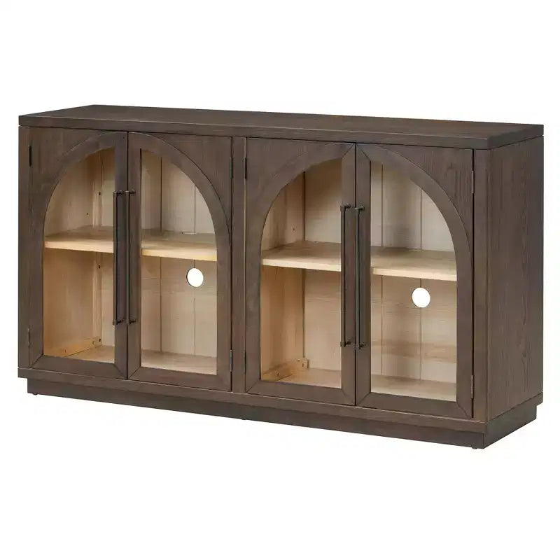 MAYEERTY 4 Doors Storage Sideboard Buffet Cabinet with Glass Doors Adjtstable Shelves for Living Room Kitchen Espresso