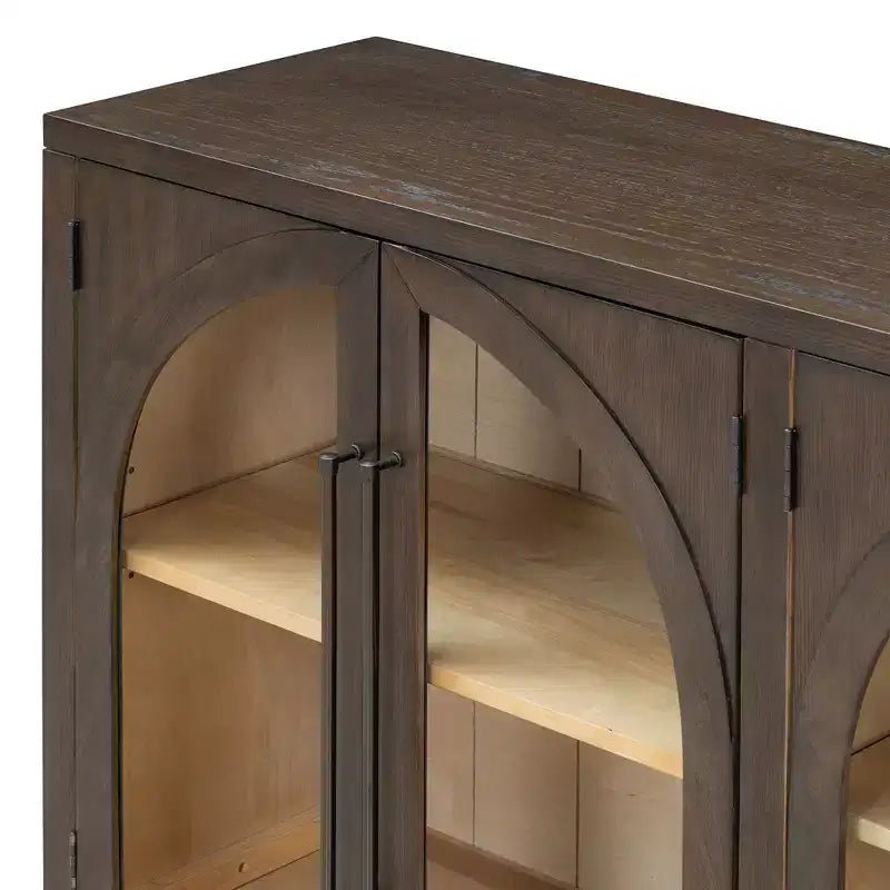 MAYEERTY 4 Doors Storage Sideboard Buffet Cabinet with Glass Doors Adjtstable Shelves for Living Room Kitchen Espresso