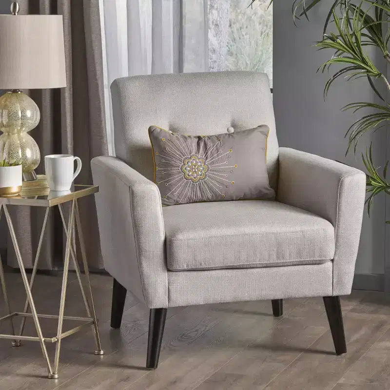 GDFStudio Teche Mid-Century Modern Fabric Upholstered Tufted Club Chair with Splayed Leg