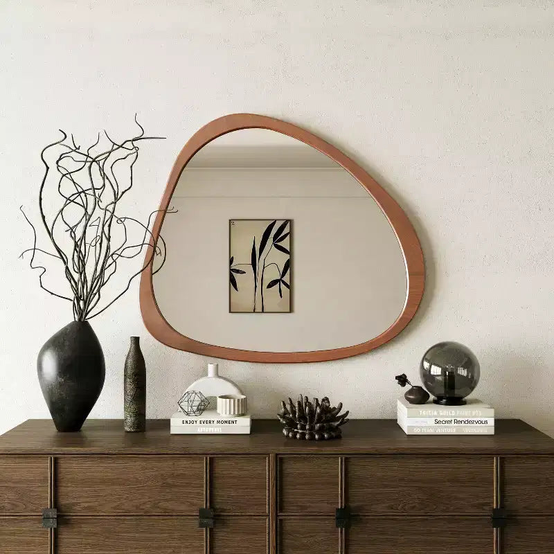 Solid Wood Mirror 45 Inch Asymmetrical Wall Mirror Wooden Framed Mirror Large Size Dressing Mirror