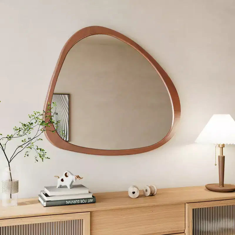 Solid Wood Mirror 45 Inch Asymmetrical Wall Mirror Wooden Framed Mirror Large Size Dressing Mirror