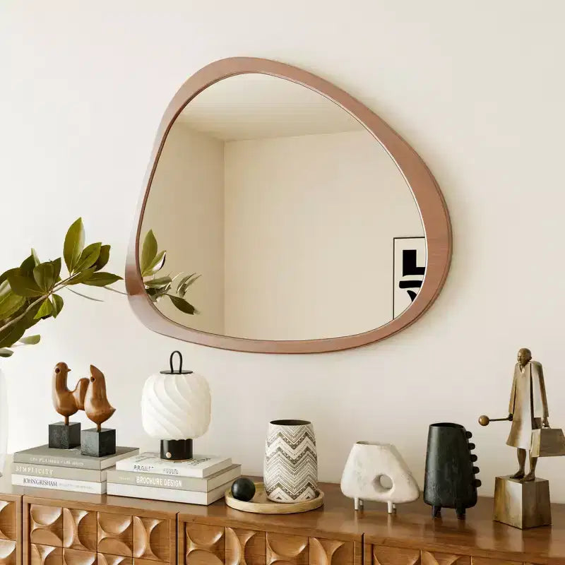Solid Wood Mirror 45 Inch Asymmetrical Wall Mirror Wooden Framed Mirror Large Size Dressing Mirror