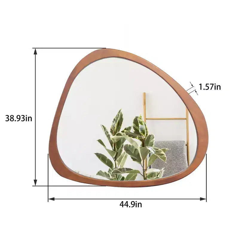 Solid Wood Mirror 45 Inch Asymmetrical Wall Mirror Wooden Framed Mirror Large Size Dressing Mirror