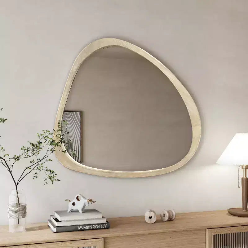 Solid Wood Mirror 45 Inch Asymmetrical Wall Mirror Wooden Framed Mirror Large Size Dressing Mirror