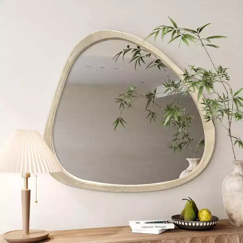 Solid Wood Mirror 45 Inch Asymmetrical Wall Mirror Wooden Framed Mirror Large Size Dressing Mirror