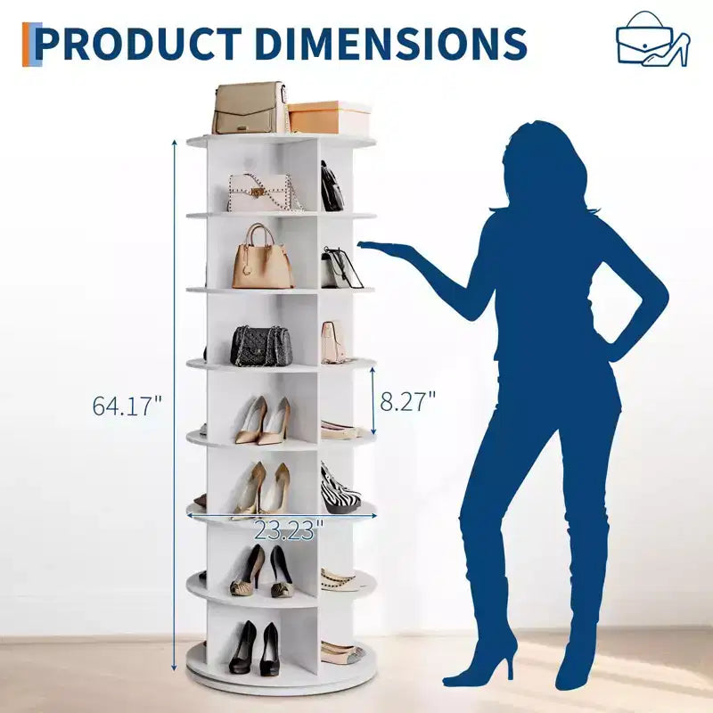 7 Tier Rotating Shoe Rack Tower, Free Standing Spinning Shoes Organizer, 360Revolving Vertical Spinning Shoe Display, Round Shoes Storage Rack