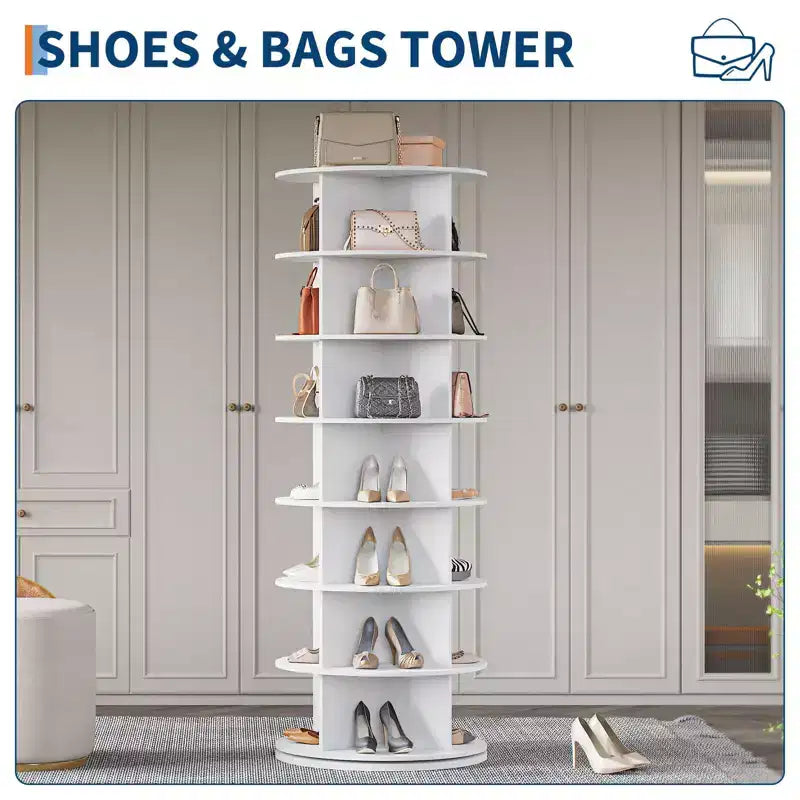 7 Tier Rotating Shoe Rack Tower, Free Standing Spinning Shoes Organizer, 360Revolving Vertical Spinning Shoe Display, Round Shoes Storage Rack