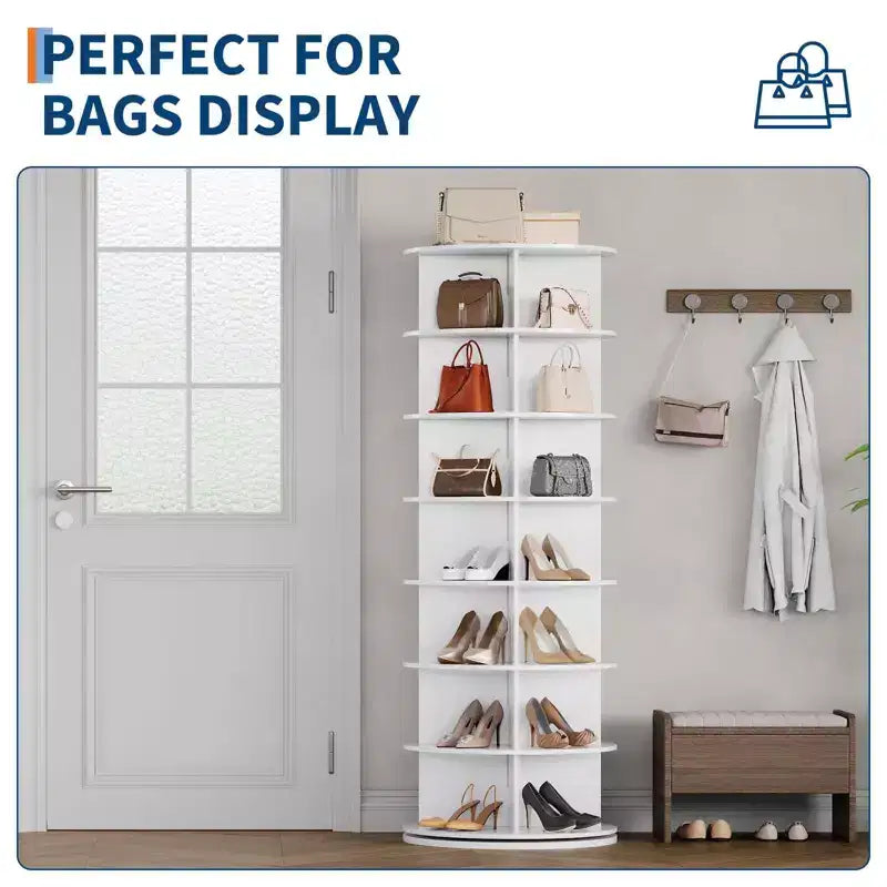 7 Tier Rotating Shoe Rack Tower, Free Standing Spinning Shoes Organizer, 360Revolving Vertical Spinning Shoe Display, Round Shoes Storage Rack