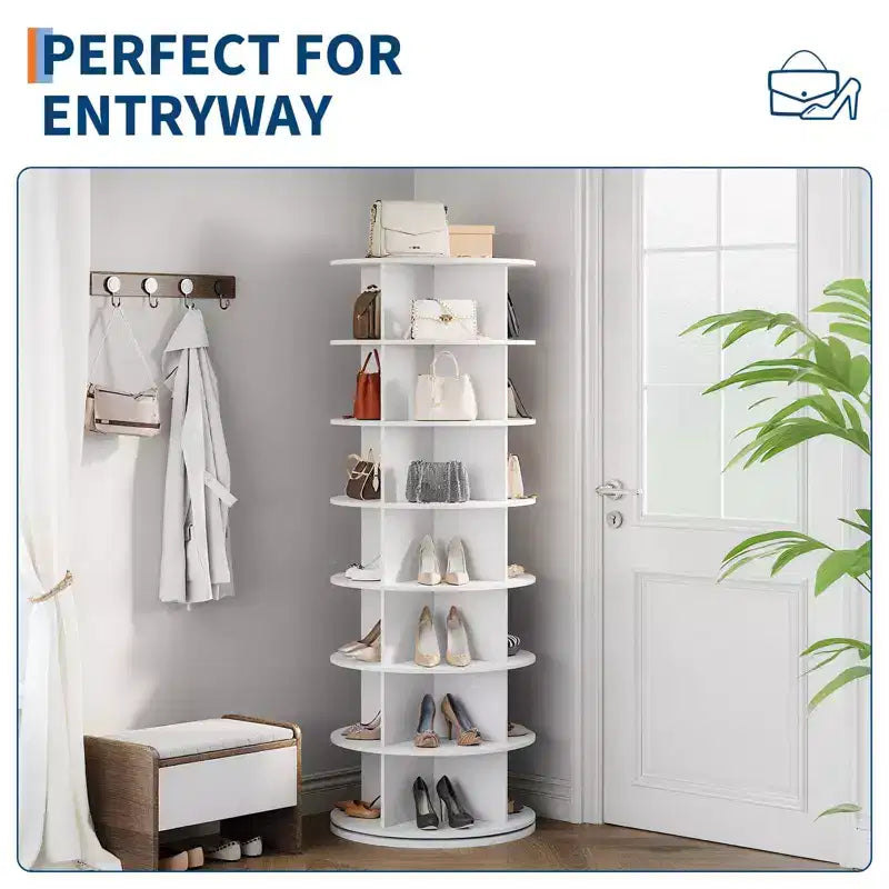 7 Tier Rotating Shoe Rack Tower, Free Standing Spinning Shoes Organizer, 360Revolving Vertical Spinning Shoe Display, Round Shoes Storage Rack