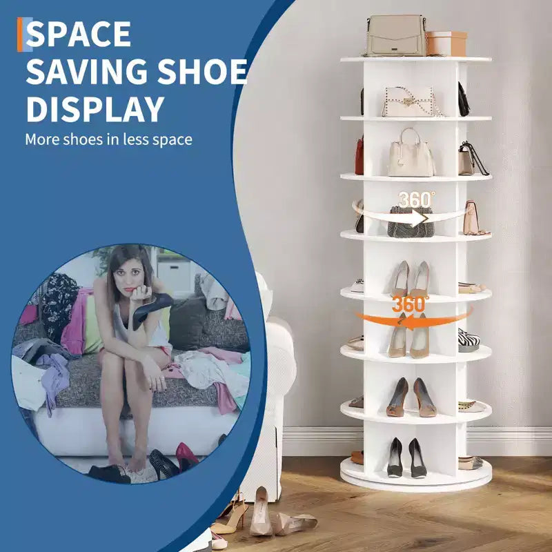 7 Tier Rotating Shoe Rack Tower, Free Standing Spinning Shoes Organizer, 360Revolving Vertical Spinning Shoe Display, Round Shoes Storage Rack