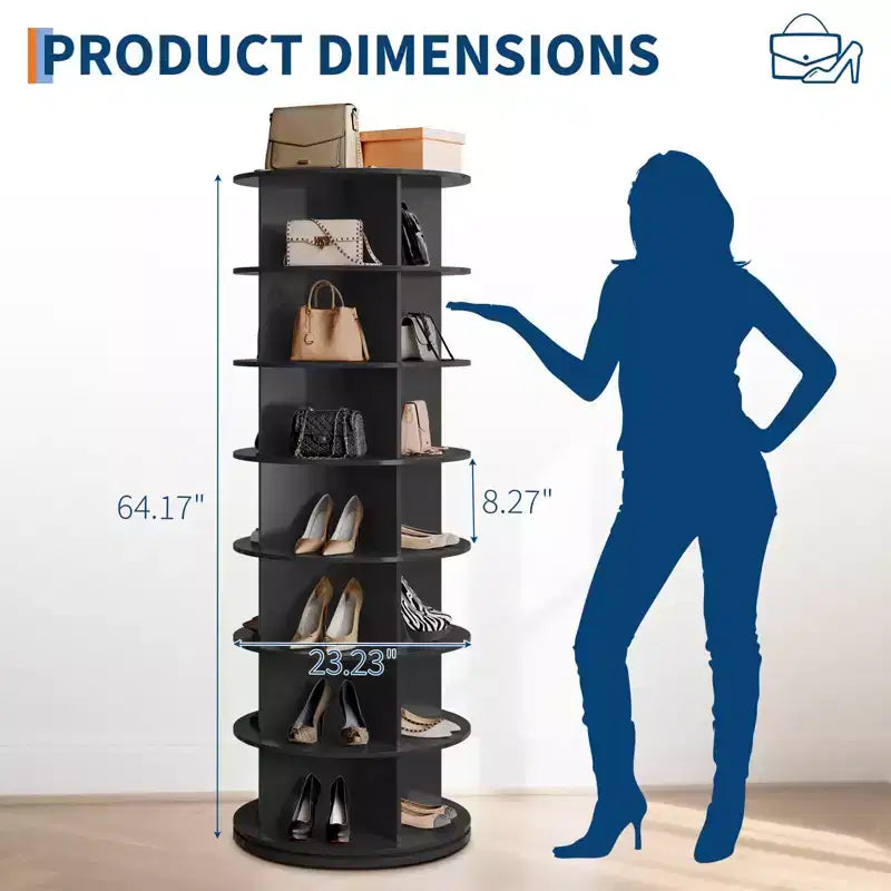 7 Tier Rotating Shoe Rack Tower, Free Standing Spinning Shoes Organizer, 360Revolving Vertical Spinning Shoe Display, Round Shoes Storage Rack