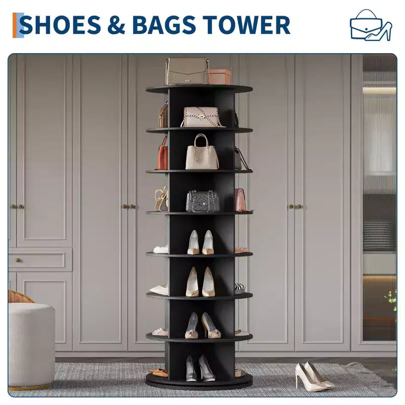 7 Tier Rotating Shoe Rack Tower, Free Standing Spinning Shoes Organizer, 360Revolving Vertical Spinning Shoe Display, Round Shoes Storage Rack
