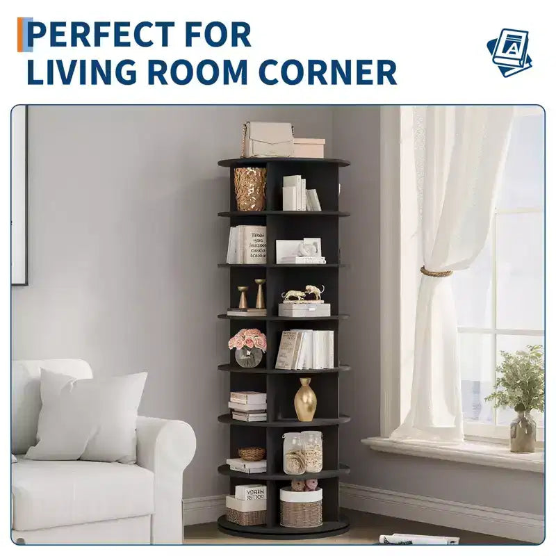 7 Tier Rotating Shoe Rack Tower, Free Standing Spinning Shoes Organizer, 360Revolving Vertical Spinning Shoe Display, Round Shoes Storage Rack