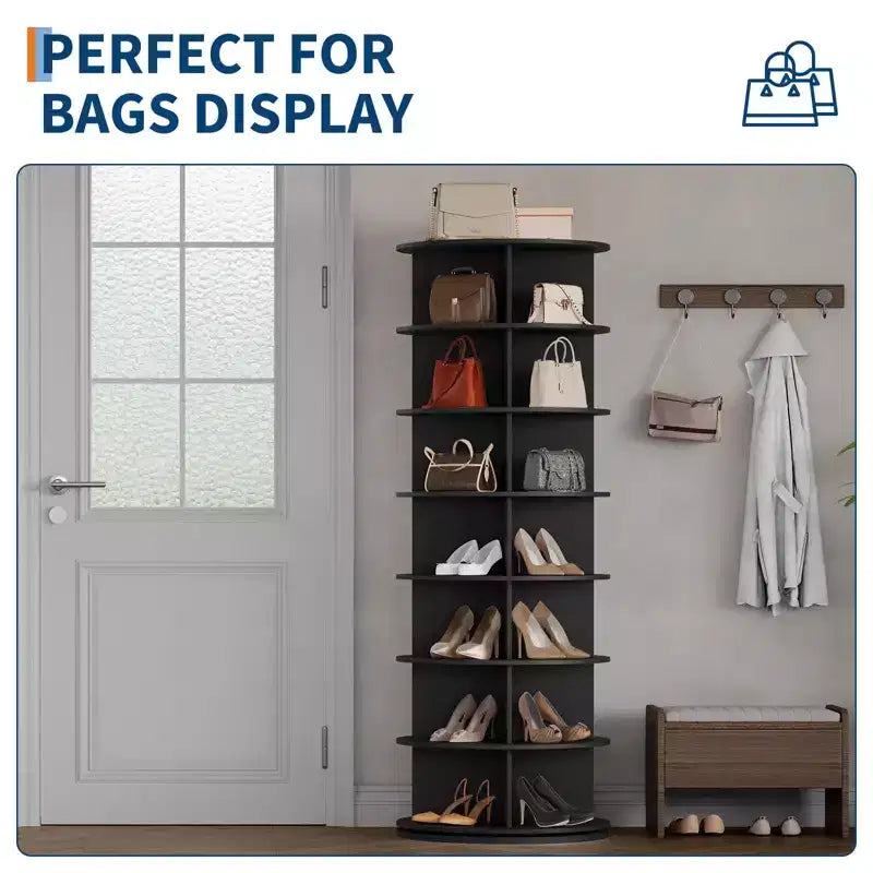 7 Tier Rotating Shoe Rack Tower, Free Standing Spinning Shoes Organizer, 360Revolving Vertical Spinning Shoe Display, Round Shoes Storage Rack