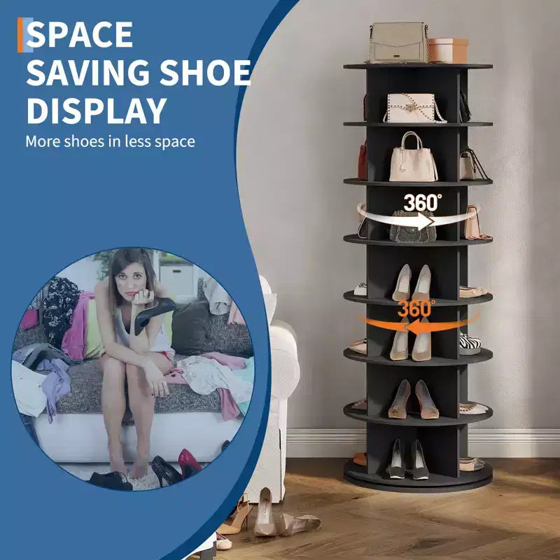 7 Tier Rotating Shoe Rack Tower, Free Standing Spinning Shoes Organizer, 360Revolving Vertical Spinning Shoe Display, Round Shoes Storage Rack