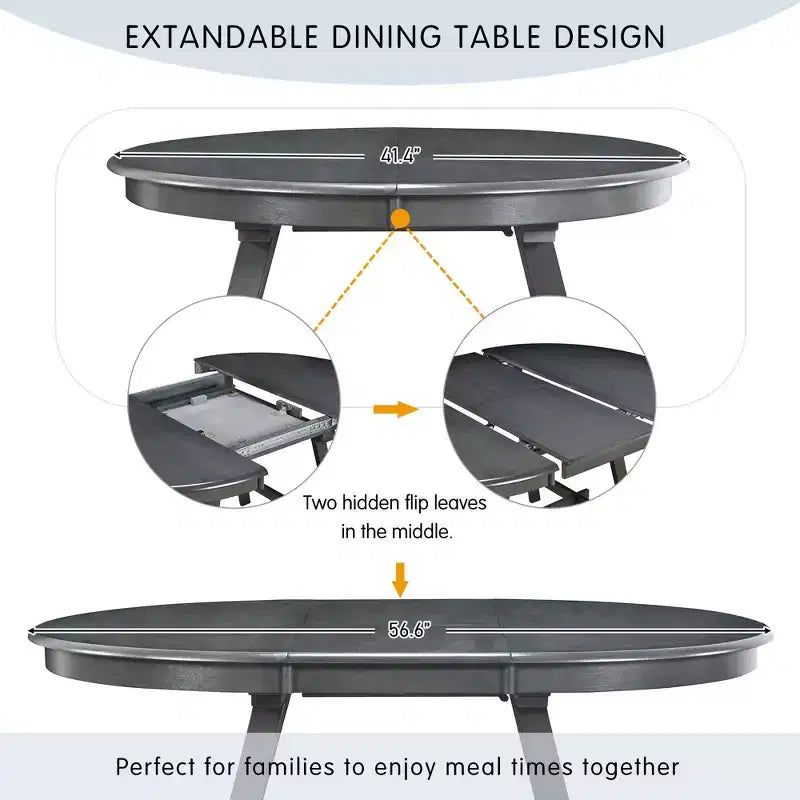 Okak Round Extendable Dining Table Modern Mid-Century Wood Dining Table for 4 to 6, for Meeting Room, Living Room