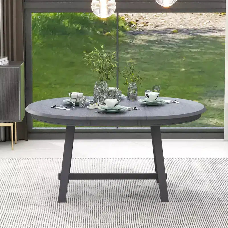 Okak Round Extendable Dining Table Modern Mid-Century Wood Dining Table for 4 to 6, for Meeting Room, Living Room