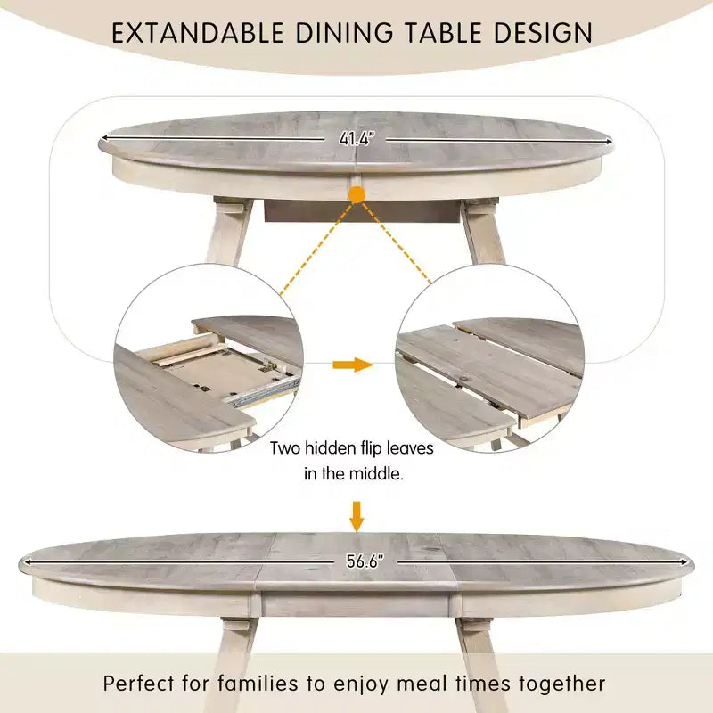 Okak Round Extendable Dining Table Modern Mid-Century Wood Dining Table for 4 to 6, for Meeting Room, Living Room