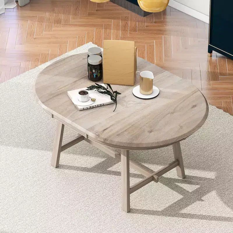 Okak Round Extendable Dining Table Modern Mid-Century Wood Dining Table for 4 to 6, for Meeting Room, Living Room