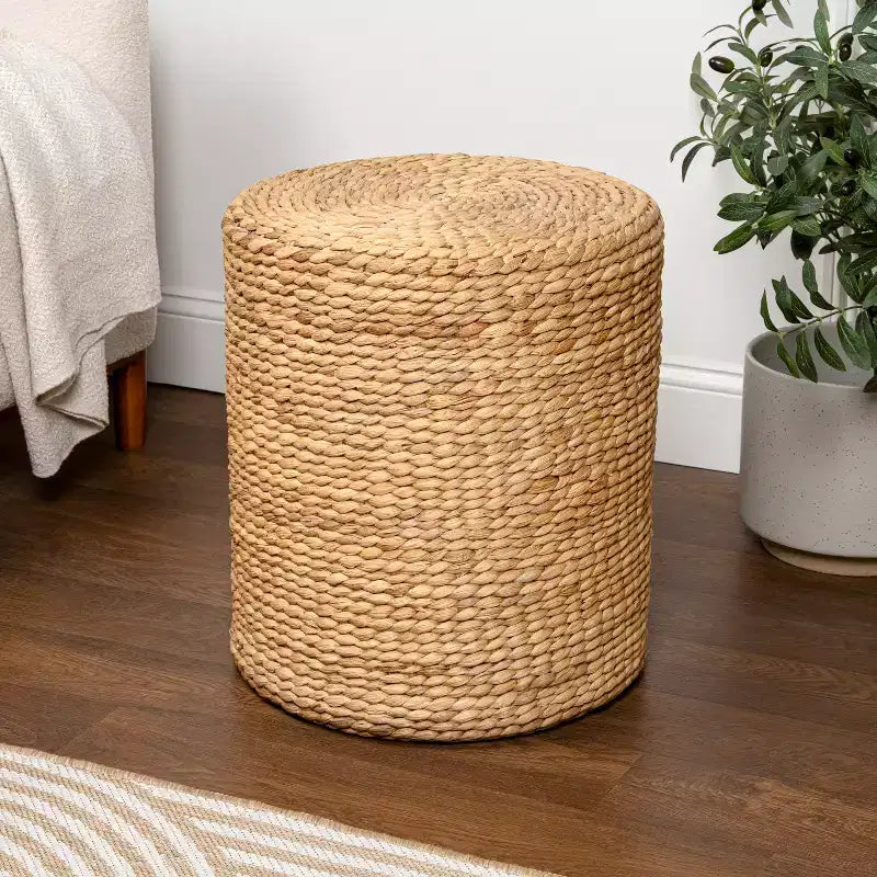 JONATHAN Y Zoey Modern Coastal Hand-Woven Hyacinth Stool
