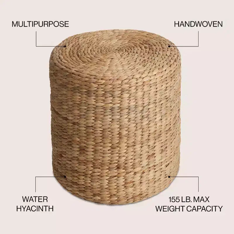JONATHAN Y Zoey Modern Coastal Hand-Woven Hyacinth Stool