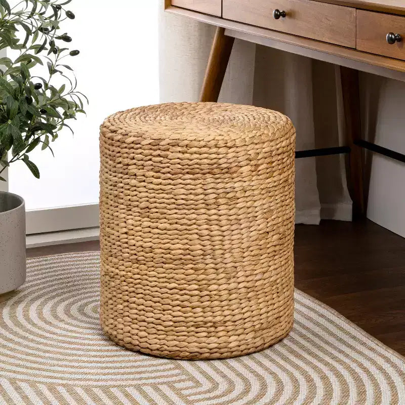JONATHAN Y Zoey Modern Coastal Hand-Woven Hyacinth Stool