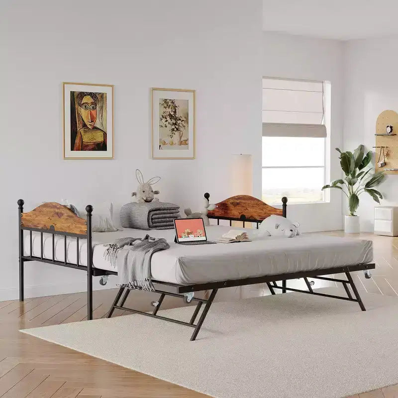 GustoWave Twin Metal Daybed with Foldable Trundle, Space Saving Daybed