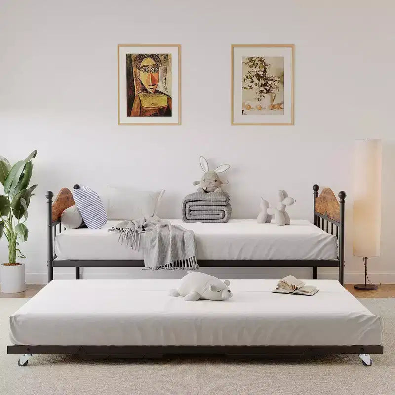 GustoWave Twin Metal Daybed with Foldable Trundle, Space Saving Daybed