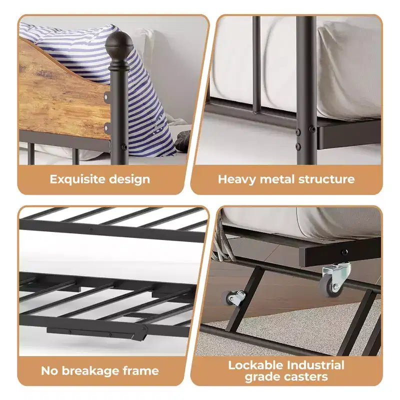 GustoWave Twin Metal Daybed with Foldable Trundle, Space Saving Daybed