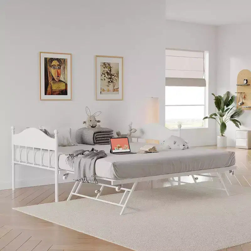 GustoWave Twin Metal Daybed with Foldable Trundle, Space Saving Daybed