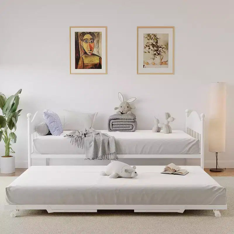 GustoWave Twin Metal Daybed with Foldable Trundle, Space Saving Daybed