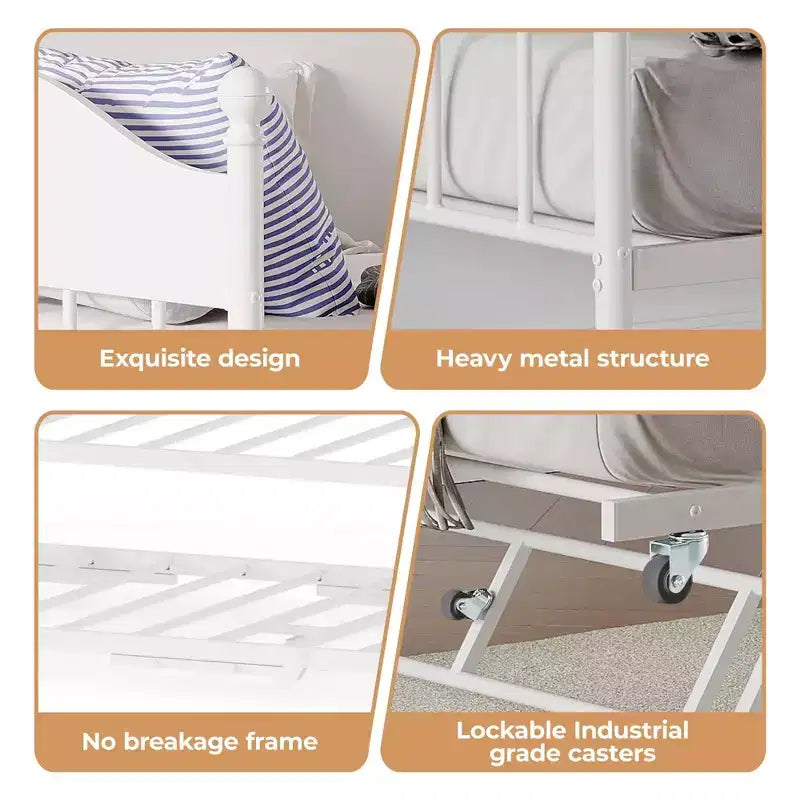 GustoWave Twin Metal Daybed with Foldable Trundle, Space Saving Daybed