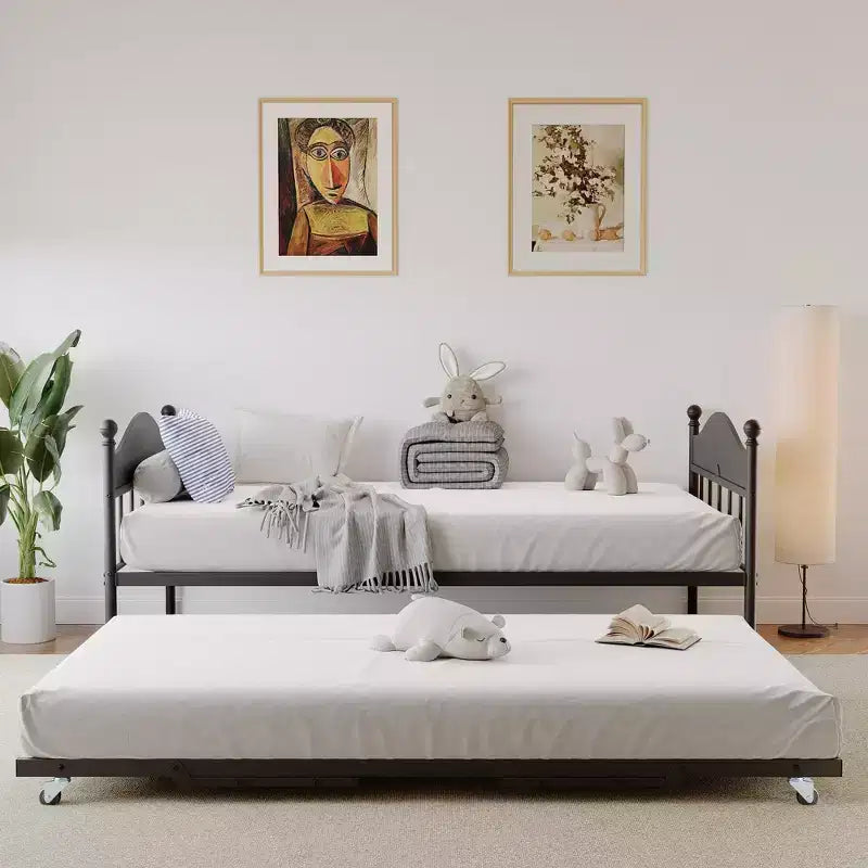 GustoWave Twin Metal Daybed with Foldable Trundle, Space Saving Daybed