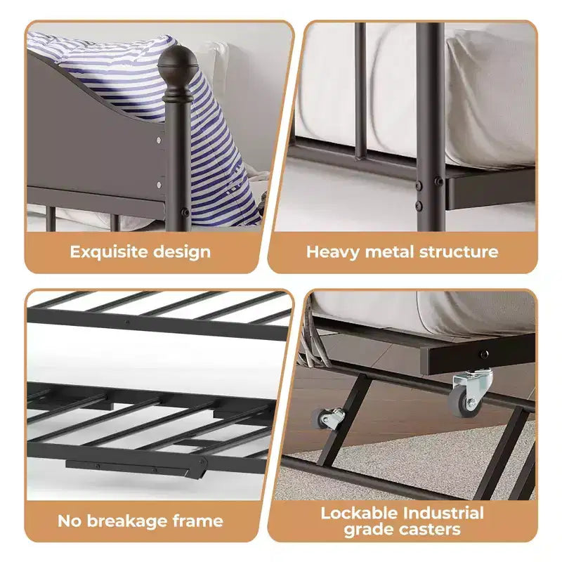GustoWave Twin Metal Daybed with Foldable Trundle, Space Saving Daybed