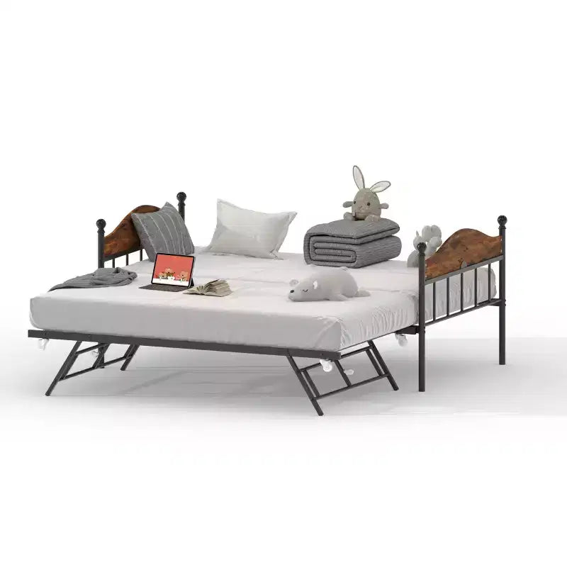 GustoWave Twin Metal Daybed with Foldable Trundle, Space Saving Daybed