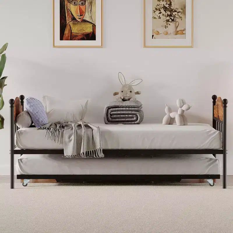 GustoWave Twin Metal Daybed with Foldable Trundle, Space Saving Daybed