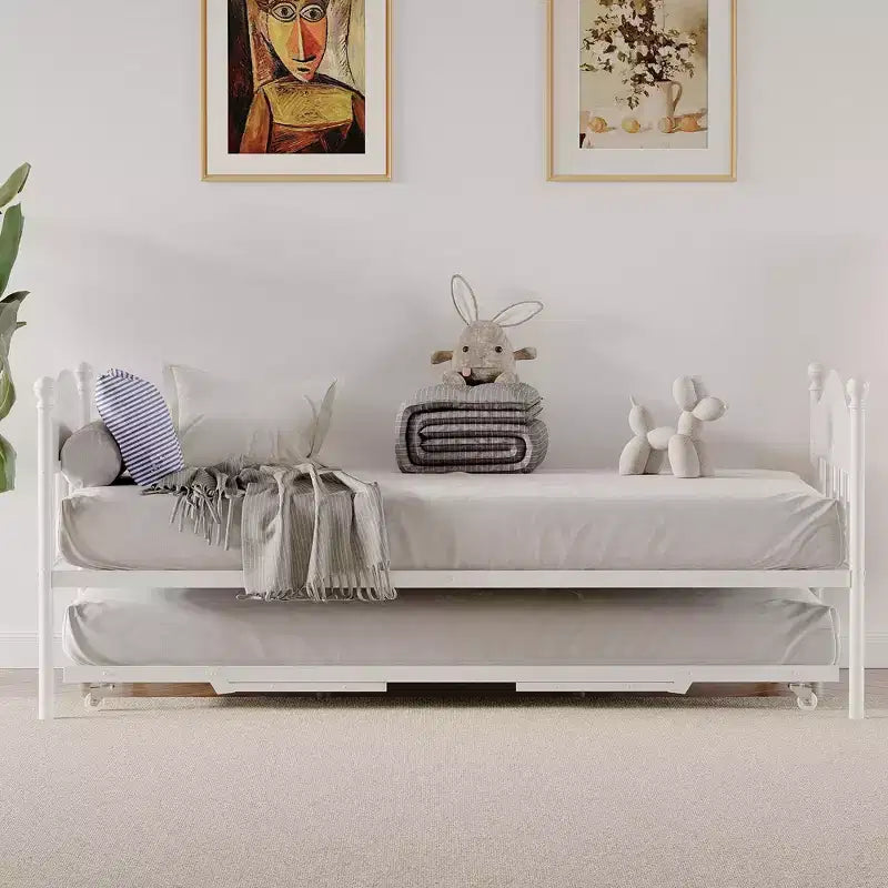 GustoWave Twin Metal Daybed with Foldable Trundle, Space Saving Daybed