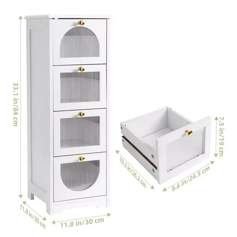 Slim Freestanding Bathroom Cabinet - Small Storage Organizer with Drawers, 11.8 x 11.8 x 33.1 Inches