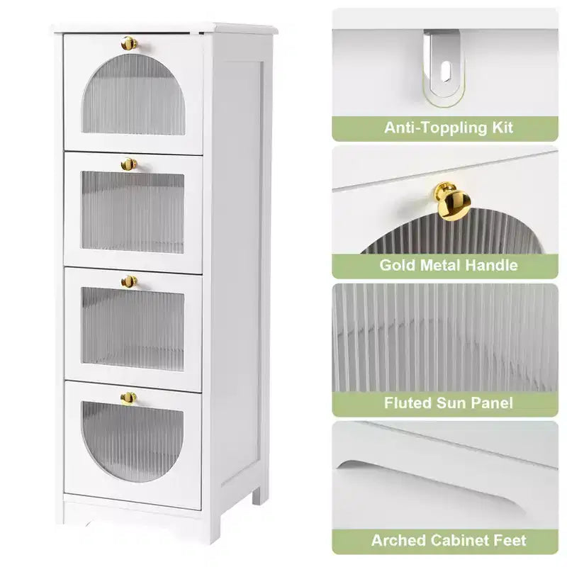 Slim Freestanding Bathroom Cabinet - Small Storage Organizer with Drawers, 11.8 x 11.8 x 33.1 Inches